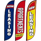 LookOurWay Real Estate Feather Flag Bundle 3-Pack - 12 Feet Tall Advertising Flag Banner for Real Estate Promotion - Swooper Flag Attachments Only, No Poles (Now Leasing, Apartments Available)