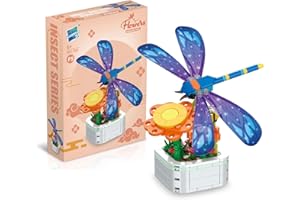 wokepeek Flower Building Bouquet Set, Flower Building Toys, Building Blocks Flower Brick Toys Creative Project for Home Room Decor Christmas Birthday(Dragonfly Sunflower)