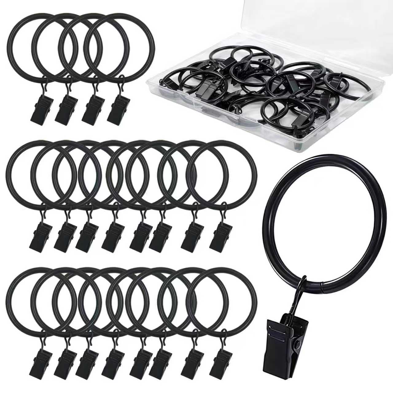 Photo 1 of 20 Pack Curtain Rings with Clips, Black Curtain Clip Rings Hooks Hangers for Hanging Drapery Drapes Bows, 1.5 Inch Interior Diameter Curtain Rod Rings