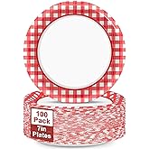 Naozinebi 100pcs 7inch Red and White Plates Checkered Plaid Tableware Baby Shower Red Dessert Disposable paper Dinnerware for Picnic Barbecue Baby Shower Birthday Party Decorations