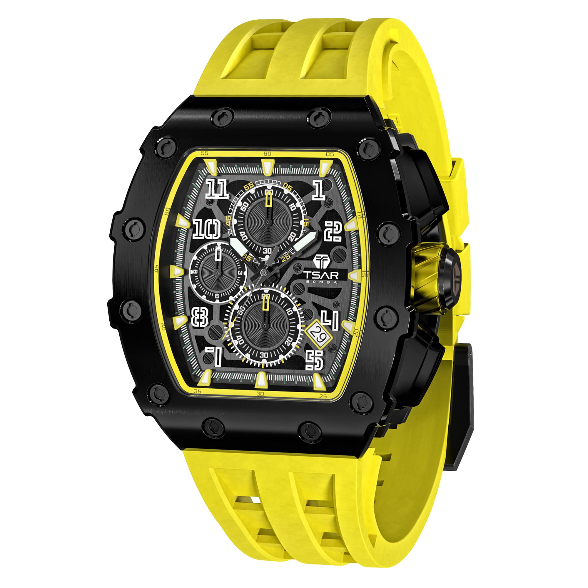 TSAR BOMBA Men’s Watch UK Wristwatches for Men 50M Waterproof Watches Men Tonneau Stainless Steel Case Sapphire Glass with Chronograph Date Function Japanese Quartz Movement Gifts Fashion Luxury — image 1