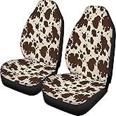 Dreaweet Brown Cow Print Seat Covers for SUV Car Trucks,Cute Car Accessories for Women,2 Pieces Car Seat Covers Front Seats Only,Waterproof Car Seat Protector