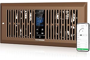 VIVOSUN Quiet Register Booster Fan for 𝟒" 𝐱 𝟏𝟎" Holes, Cooling Heating Vent Fan with 10-Speeds App Control &Adjustable Wind Direction, Thermostat Control for Bedroom, Bathroom &Attic, Brown