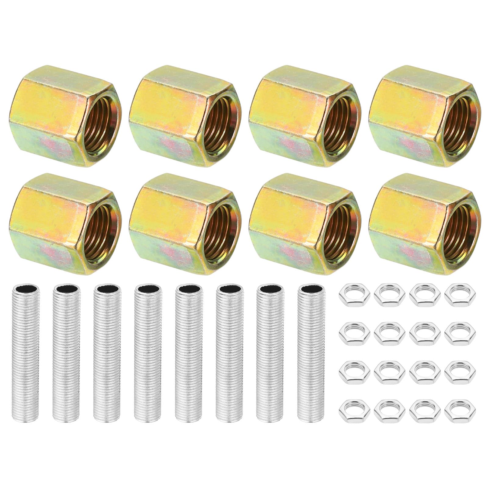 PATIKIL M10 Fine Thread Lamp Pipe Repair Part Kits, 32 Pcs M10×15 Metal Hexagon Closed Coupling Nut with Threaded Pipe and Hex Nut for Lighting Extension Rod — image 1