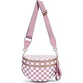 hibear Checkered Crossbody Bag Spacious Bum Bags for Women Nylon Crossbody Fanny Packs Checkered Purse Belt Wallet