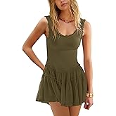 Womens Summer Sleeveless Sun Dresses Drop Waist Casual Tiered Boho Beach Mini Sundress Army Green,L