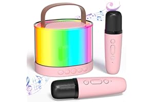 TAEMVV Karaoke Set for Kids and Adults, Compact Bluetooth-Enabled Karaoke Speaker Bundled with 2 Cordless Microphones and LED Lights, Ideal Birthday Presents for Girls of Ages 4, 5, 6, 7, 8, 9, 10,11，12+
