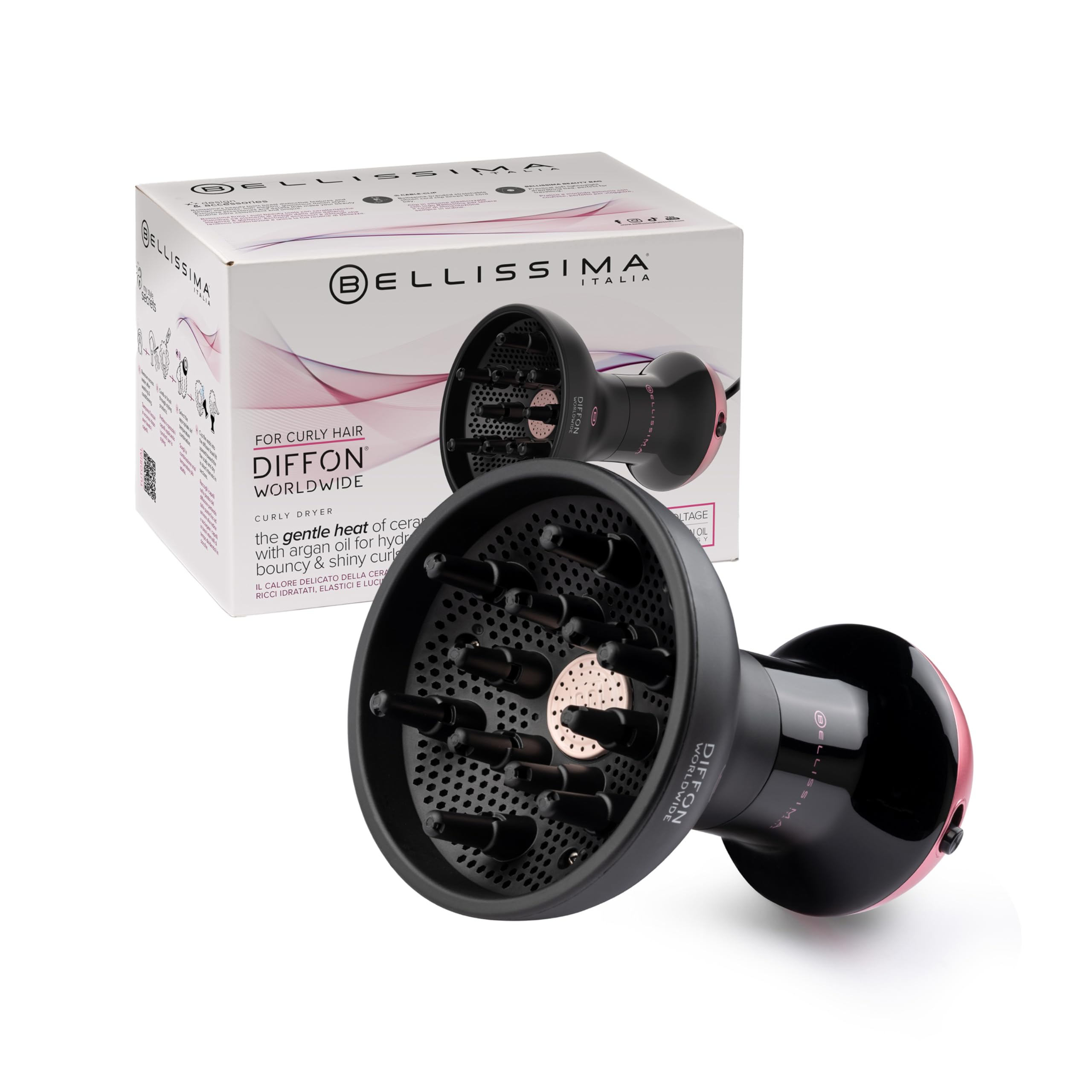 Photo 1 of Bellissima Diffon Worldwide Diffuser Hair Dryer for Curly Hair - Dual Voltage 2-in-1 Blow Dryer with Diffuser 