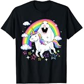 Hamster Riding Unicorn Over Rainbow Meme Happy T-Shirt