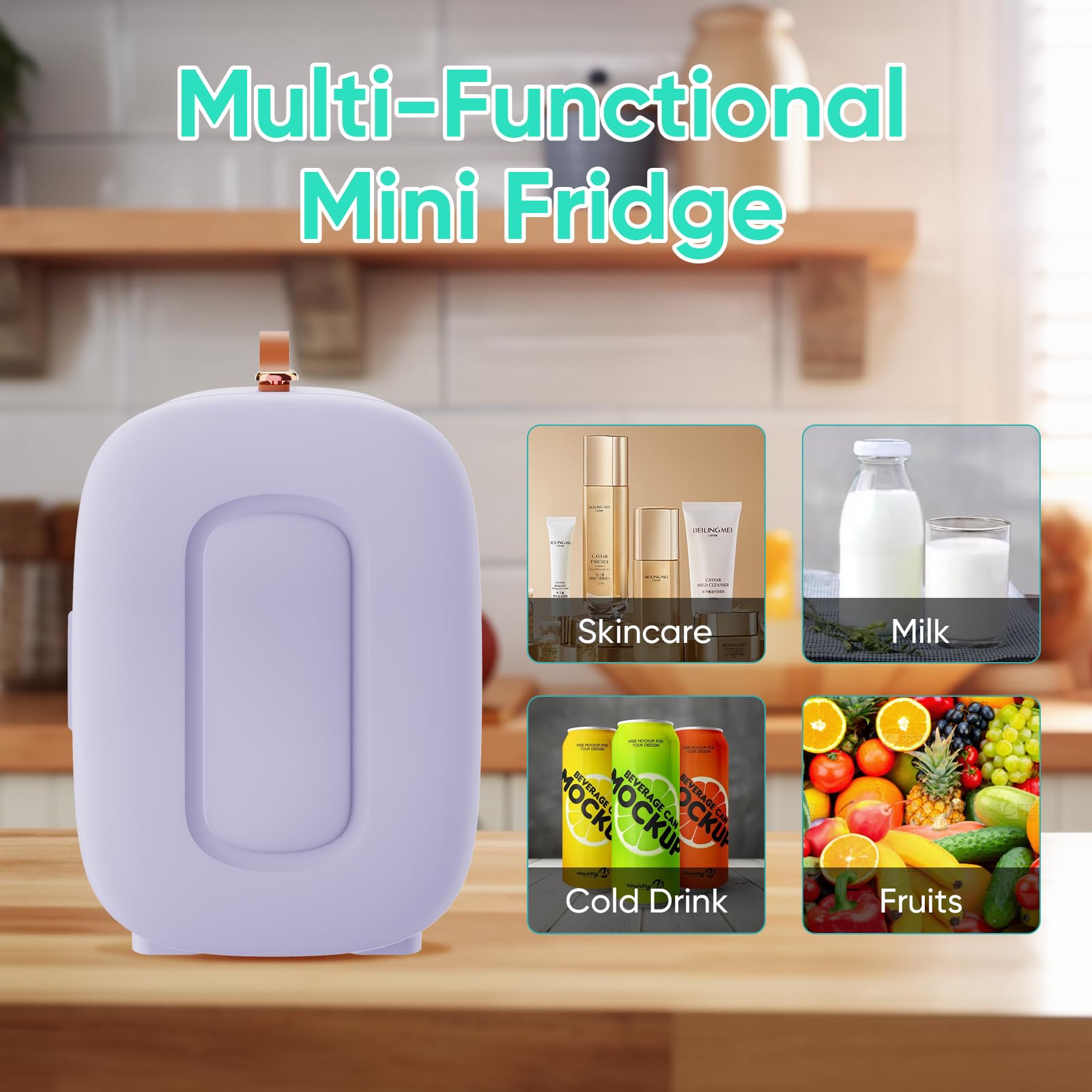 PERSONAL CHILLER 4L Mini Skincare Fridge with Handle, Cooler Mini Fridge, Portable Fridge for Makeup, Skincare, Snacks, Bedroom Vanity, Lavender - Image 4