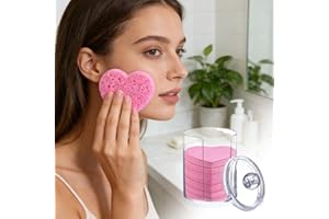 100-Count Facial Sponges Compressed, Natural Cellulose Heart Shape Facial Sponges with Box for Face Cleansing, Exfoliating, M