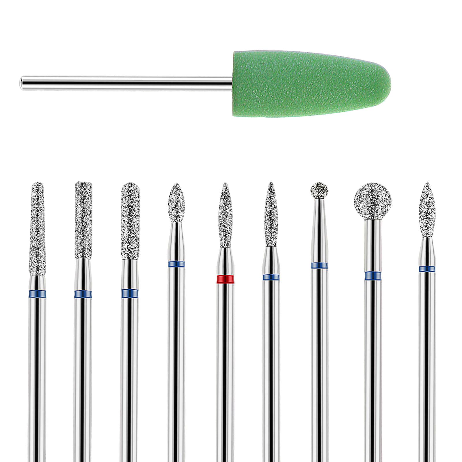 YUXIANLB 10pcs Nail Drill Bits Set for Manicure, Diamond Bits Drill Kit for Nail Professional Cuticle Removal Bits for Home Salon Acrylic Gel Nail