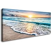 Baisuart S02250 Canvas Prints Wall Art Beach Sunset Ocean Waves Nature Pictures Stretched Canvas Wooden Framed for living Room Bedroom and Office