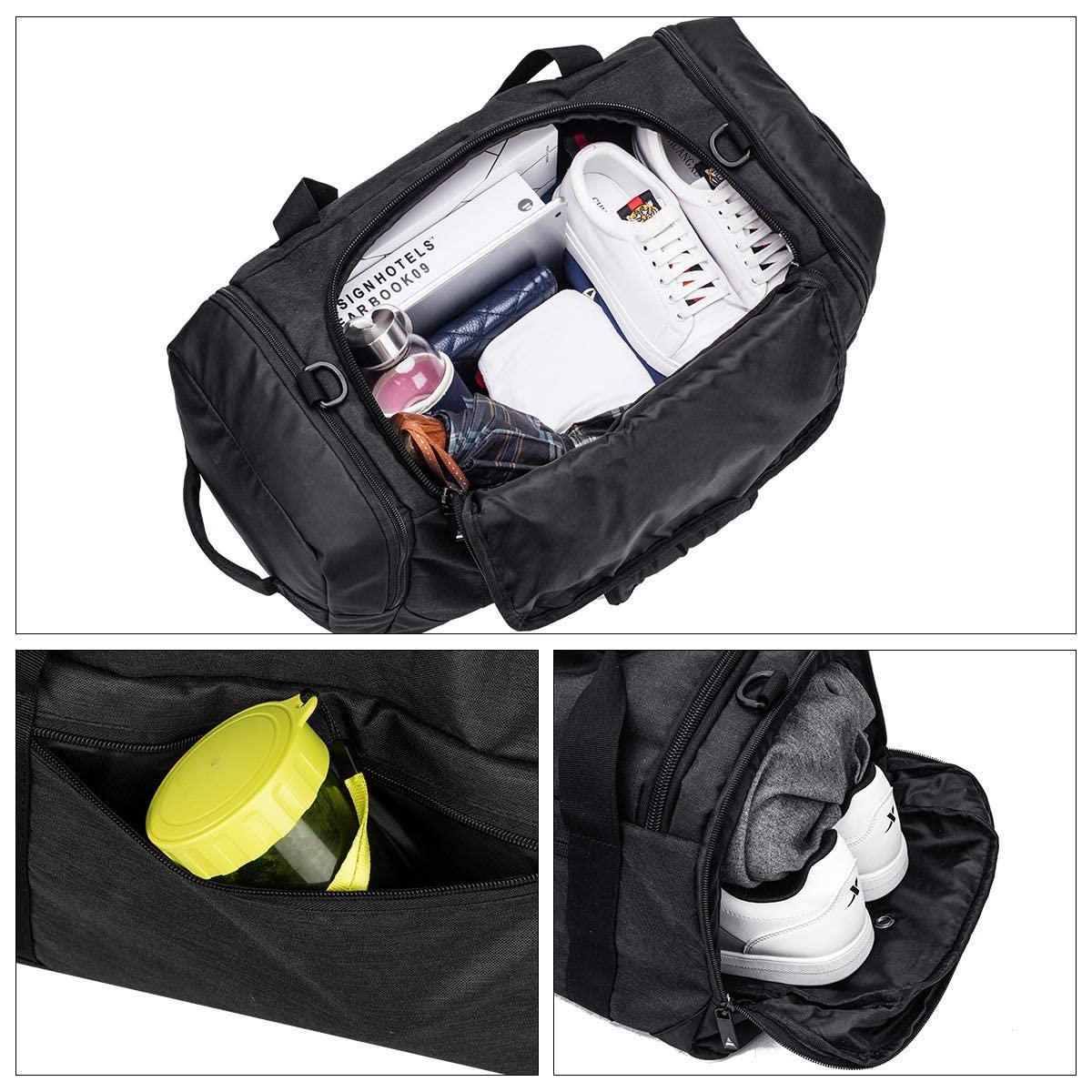 Cico Rider Gym Duffle Bag Backpack Waterproof Sports Duffel Bags Travel Weekender Bag for Men Women Overnight Bag with Shoes Compartment Black