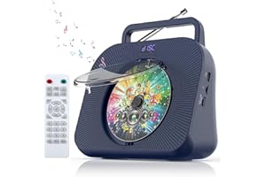 WSJSYH CD Player with Bluetooth，Double HiFi Sound Speakers，Sleep Mode,Desktop CD Music Players,Support AUX/USB/Headphone Jack/Music Fiber Optics/FM Radio Boombox for Home,Office(Blue)