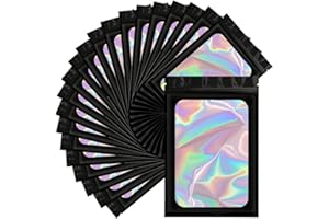 UWJIX Mylar Holographic Bags 4x6 Inch,100 PCS Clear Resealable Smell Proof Bags,Black Zipper Plastic Packaging Bag for Candy,