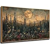 ILLBDR Framed Large Wall Art Vintage Wildflower Wall Art Nature Moon Painting Print Flowers Forest Picture Landscape Rustic Decor Farmhouse Living Room Bedroom Office 20"x40"