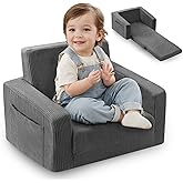 Jouha Toddle & Kids Chair,2-in-1 Soft Toddler Couches That Fold Out,Toddler Chairs Comfy 1-3 Years Old,Convertible Sofa to Lounge,Grey