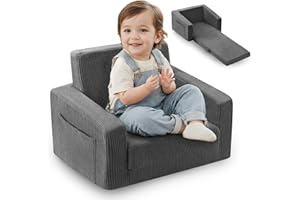 Jouha Toddle & Kids Chair,2-in-1 Soft Toddler Couches That Fold Out,Toddler Chairs Comfy 1-3 Years Old,Convertible Sofa to Lounge,Grey