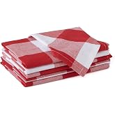 Encasa XO Cloth Napkins, Cotton Dinner Napkins 17"x17" | Buffalo Red Checks, 200 GSM Heavyweight Fabric | Reusable &amp; Machine Washable | Absorbent, Hemmed Edges | Set of 6