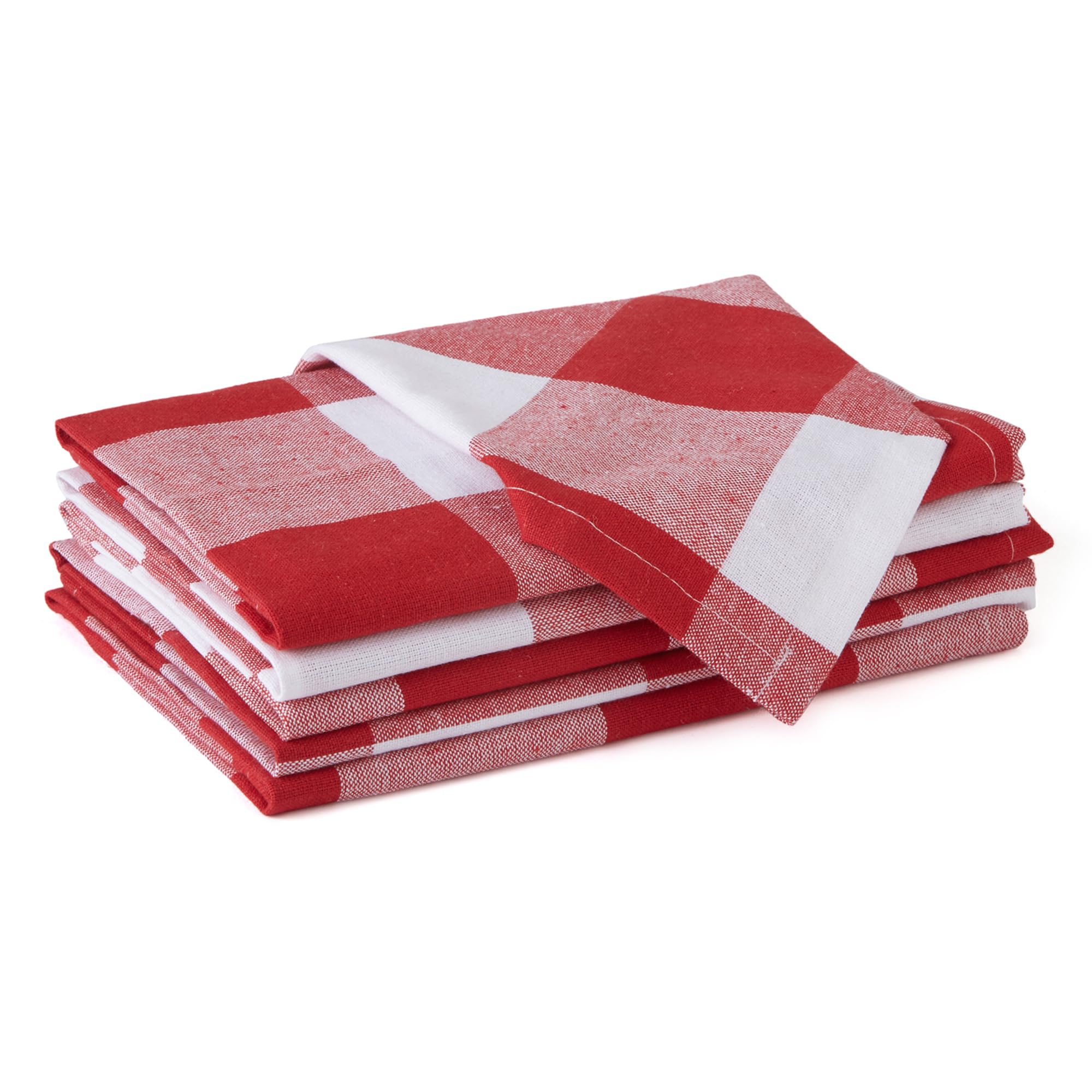 Encasa XO Cotton Cloth Napkins Set of 6, 17"x17" | Washable & Reusable Dinner Napkins White & Buffalo Red Checks Table Napkins for Farmhouse, Wedding, Holiday, Party & Everyday Dining