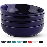 KooK Pasta Bowl, Salad Bowls, Soup, Serving Bowls, Ceramic, Large Capacity, Microwave & Dishwasher Safe, Set of 4, 40 Oz, (Cobalt)