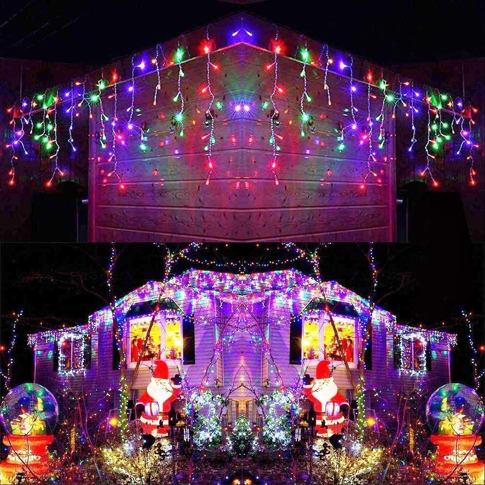 SHATCHI 480LEDs Waterfall Icicle Christmas Lights Multicolour - Multifunction 8 Modes, Timer Clear Cable Indoor/Outdoor Low Voltage Waterproof Curtain Light Christmas Decoration