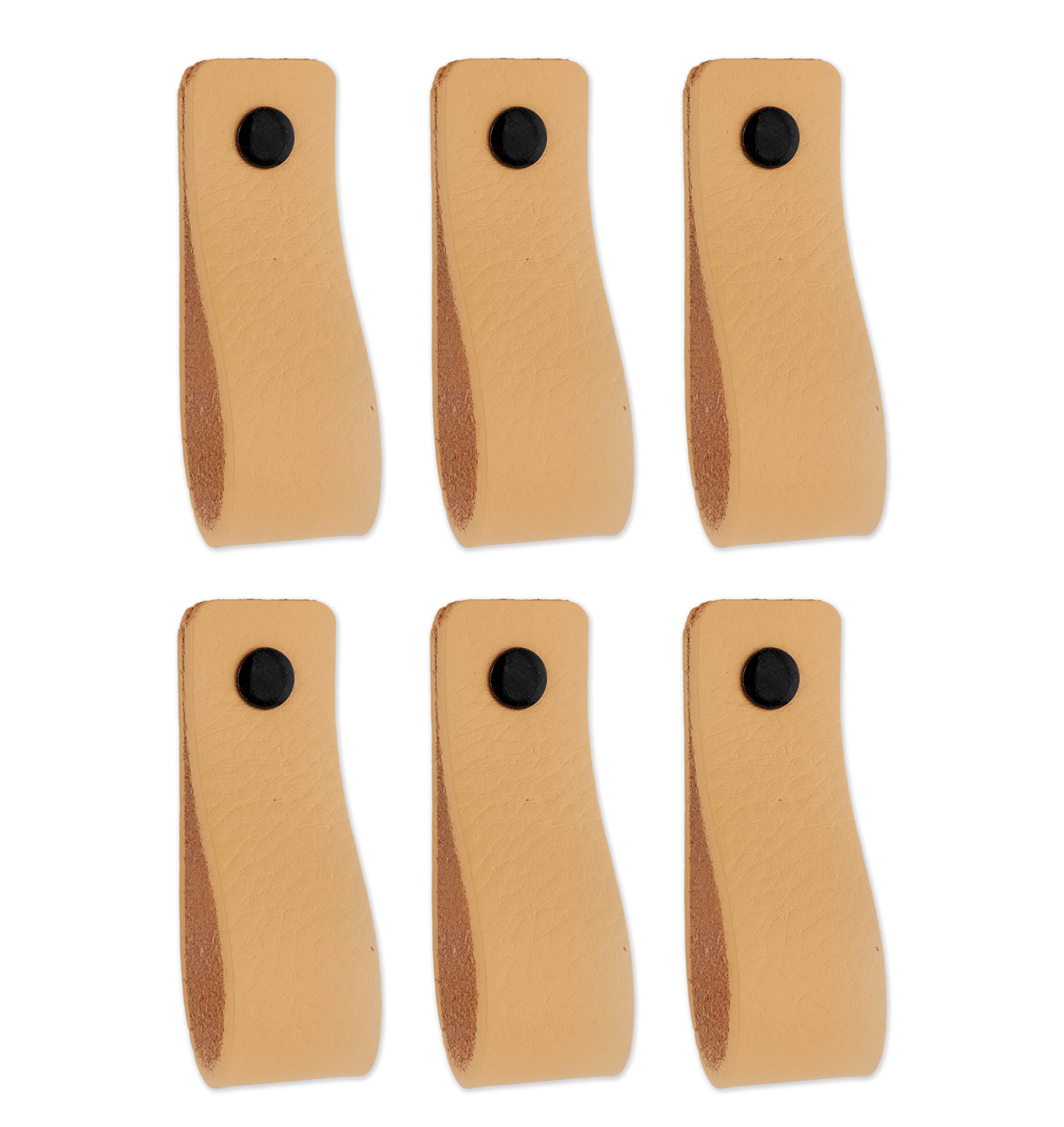 Brute Strength - Leather Handles for Furniture - Natural - 6 pcs - 16,5 x 2,5 cm - Cabinet Handle, Door Handle for Kitchen, Bathroom, cabinets, Dresser, Wood