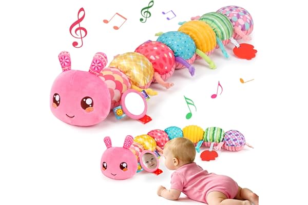 Thremhoo Baby Girls Toys 0-6 Months Musical Stuffed Caterpillar Pink Toys for Infant 0-3 3-6 Months Tummy Time Sensory Toy wi
