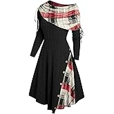 ZAFUL Women's Long Sleeve Asymmetric Sweater Dress Patchwork Ribbed A Line Fall Knit Dresses
