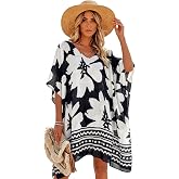 Moss Rose Beach Kaftan for Women Swimsuit Cover Up with Floral Print | Bathing Suit Coverups for Vacation Resort Wear