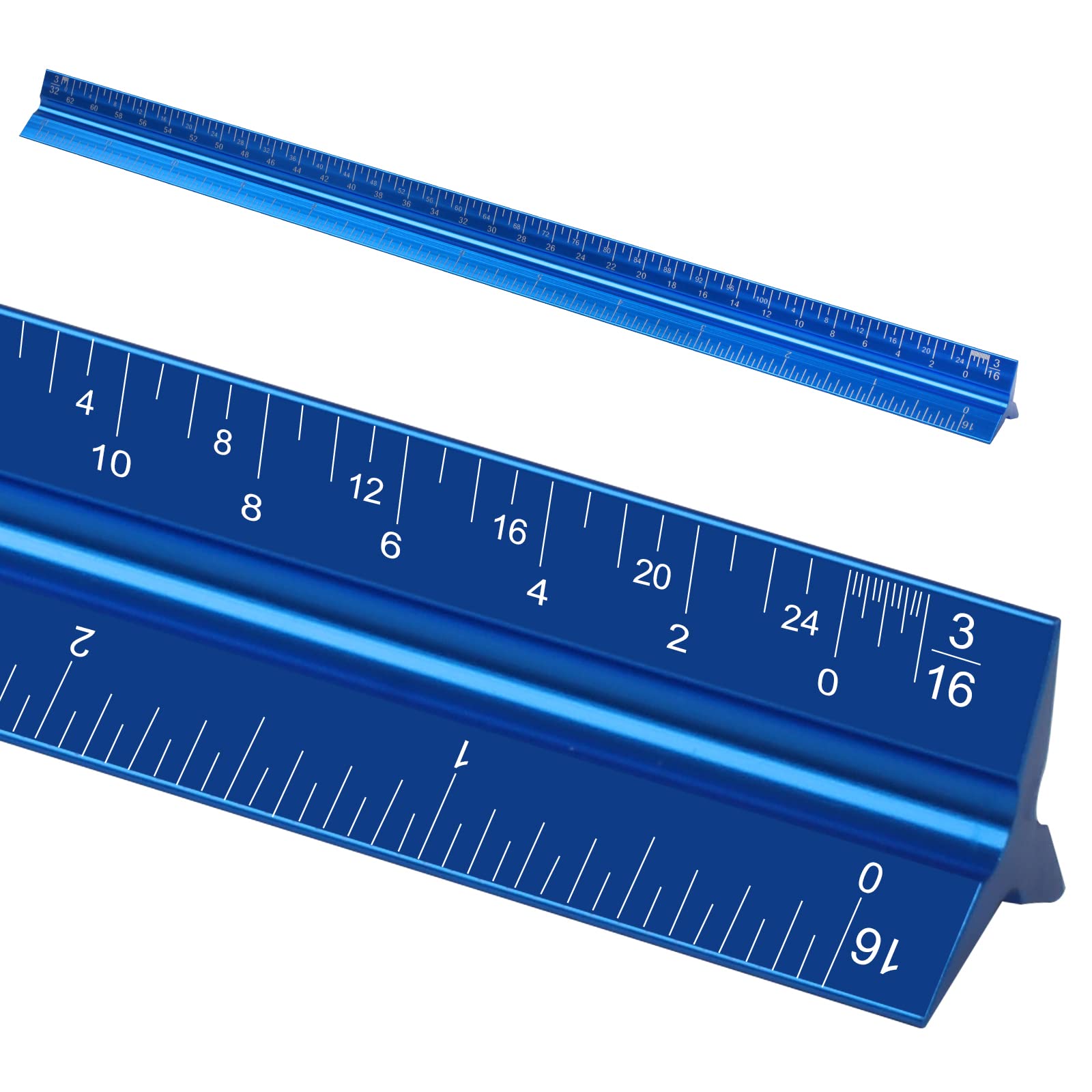 Photo 1 of 12" Architectural Scale Ruler, Aluminum Scale, Triangular Ruler, Scale Ruler for Blueprint Imperial Measurements for Architects Engineering Artists, Draftsman Drawing, Laser-Etched Markings.(Blue)