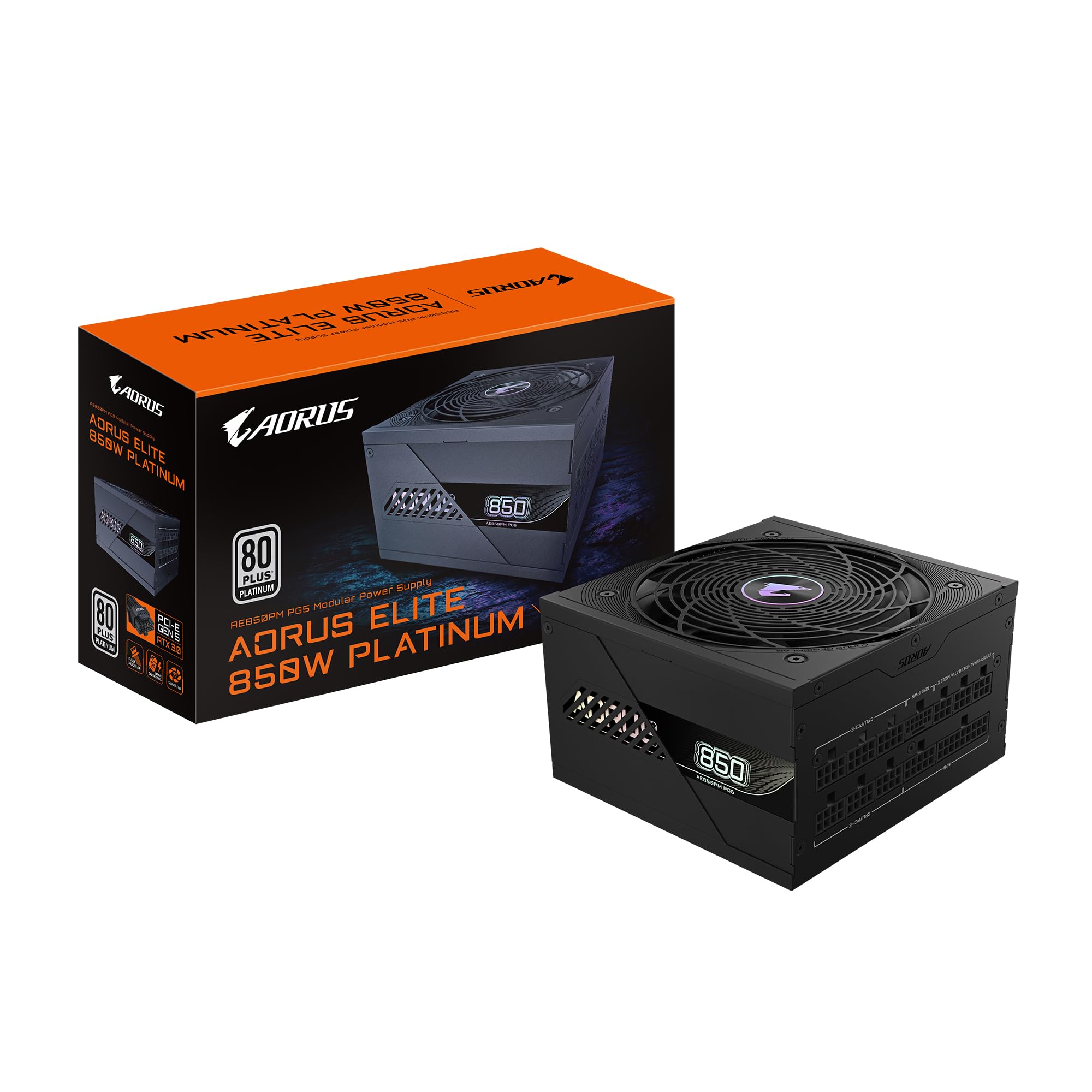Gigabyte Aorus Elite P850W 80 Plus Platinum Fully Modular Pcie 5.0 Power Supply Unit, Atx 3.0, 12Vhpwr Gpu Connector, Flat Cables, 10 Year Warranty