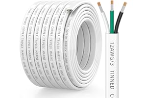 CONEPY 12 Gauge Marine Wire, 12/3 Triplex Marine Grade Cable, IP68 Waterproof/Oxygen-Free Tinned Copper Stranded PVC 12 AWG Wire for Boat, Automotive, RV, Solar, LED Strips (30FT)