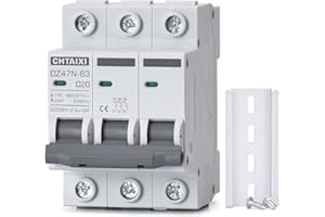 Chtaixi 3 Pole DIN Rail Mount Circuit Breaker, 20 Amp 480V AC Miniature Circuit Breaker, Thermal Magnetic Trip AC Disconnect Switch MCB C20