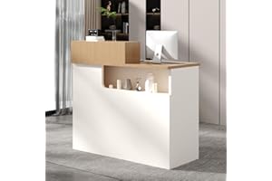 YTElantivo Reception Desk with LED Light and Locking Drawer – 47.2" Small Front Desk for Salon, Office, Retail, Lobby or Checkout Counter Use