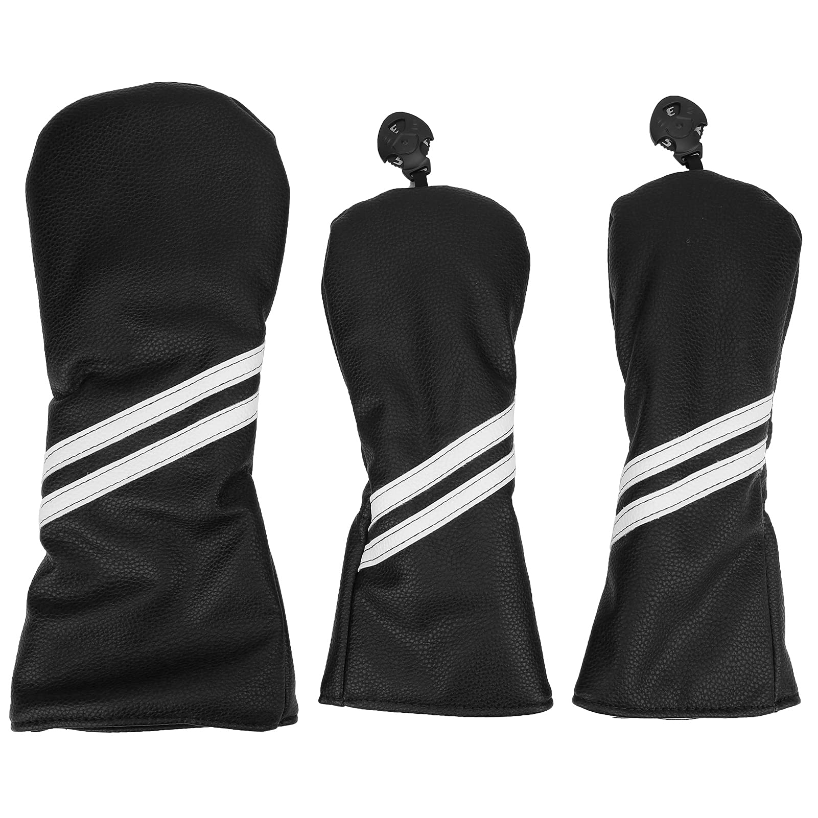 SUNGOOYUE Wood Headcover, Waterproof PU Stripes Cue Club Head Covers Set for Driver No.1,3,5 (Black)