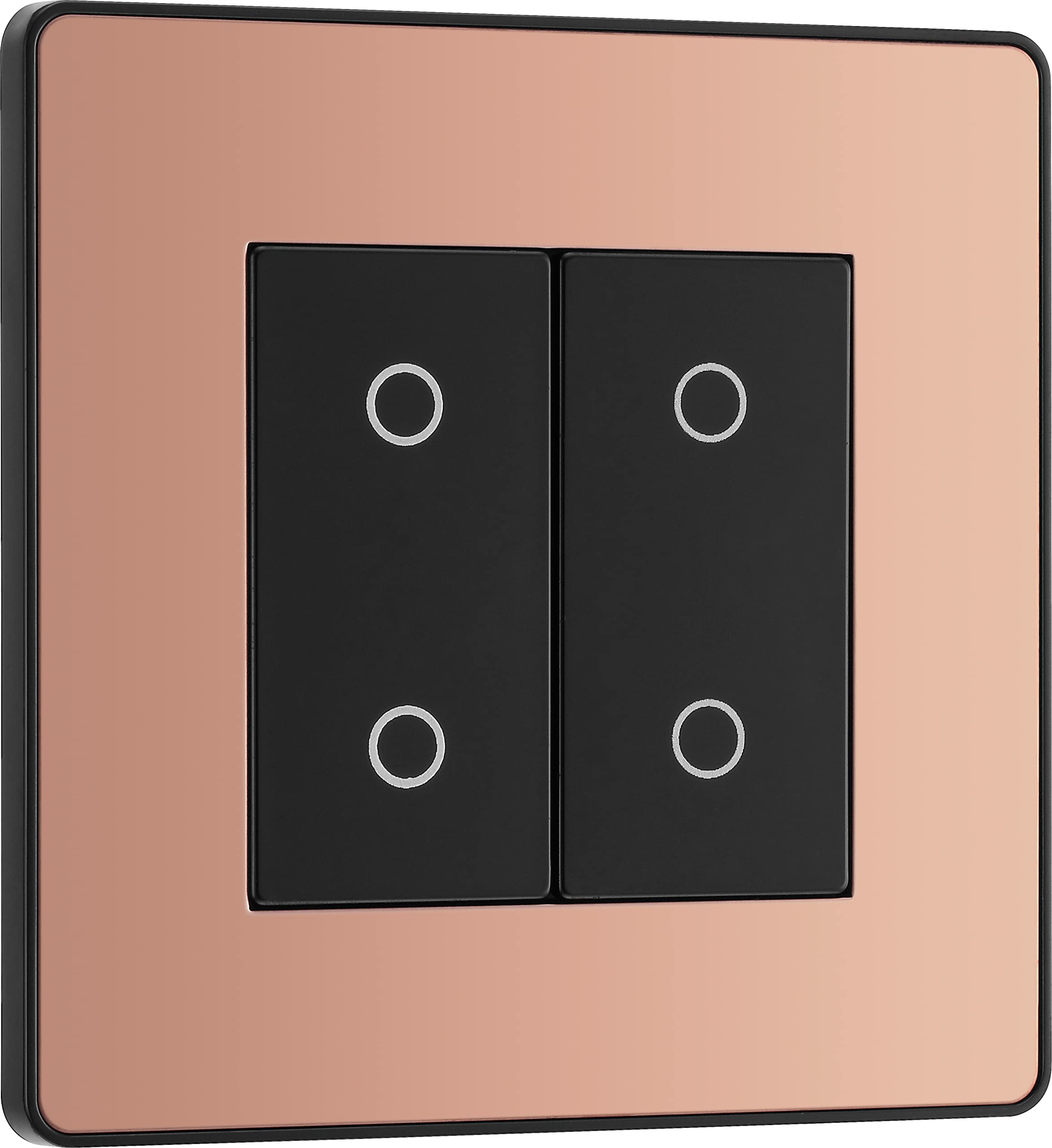 BG Electrical Double Master/Primary Touch Dimmer Wall Light Switch, 2-Way, Trailing Edge, Screwless Front Plate, Evolve, Polished Copper, 200W, PCDCPTDM2B — image 1