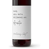 Pairs Well with Becoming an Auntie ● Set of 4 ● Pregnancy Announcement Wine Labels, Baby Announcement to Friends Wine Label, Pregnancy Reveal Gift, Alternative to Card, Waterproof (Minimalist)