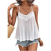 MakeMeChic Women's Flowy Lace Tops Summer Camisole Vacation Ruffle Backless Top