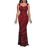 dasmzper Women’s Sequin Evening Gown – Elegant Sleeveless V Neck Mermaid Formal Maxi Dress for Wedding, Prom or Party