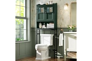 MXARLTR Over The Toilet Storage, Bathroom Over The Toilet Organizer, Above Toilet Storage with Double Doors and Soft Hinges Over Toilet Storage Shelf Over The Toilet Storage Cabinet (Forest Green)