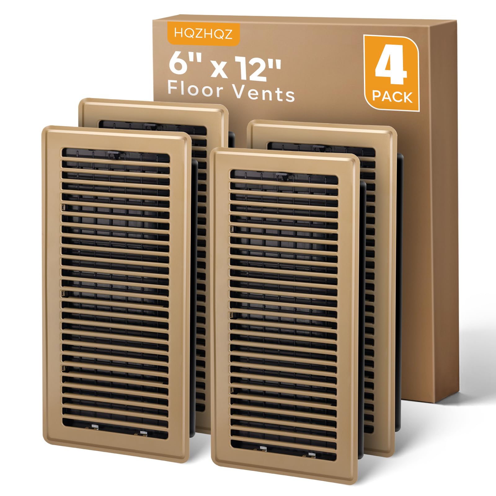 6x12 Floor Register, Floor Vent Covers for Home Floor Heavy Duty Steel Walkable Floor Vents Air Vent Covers for Sidewall and Floor, Floor Registers Brown 4 Pack Image