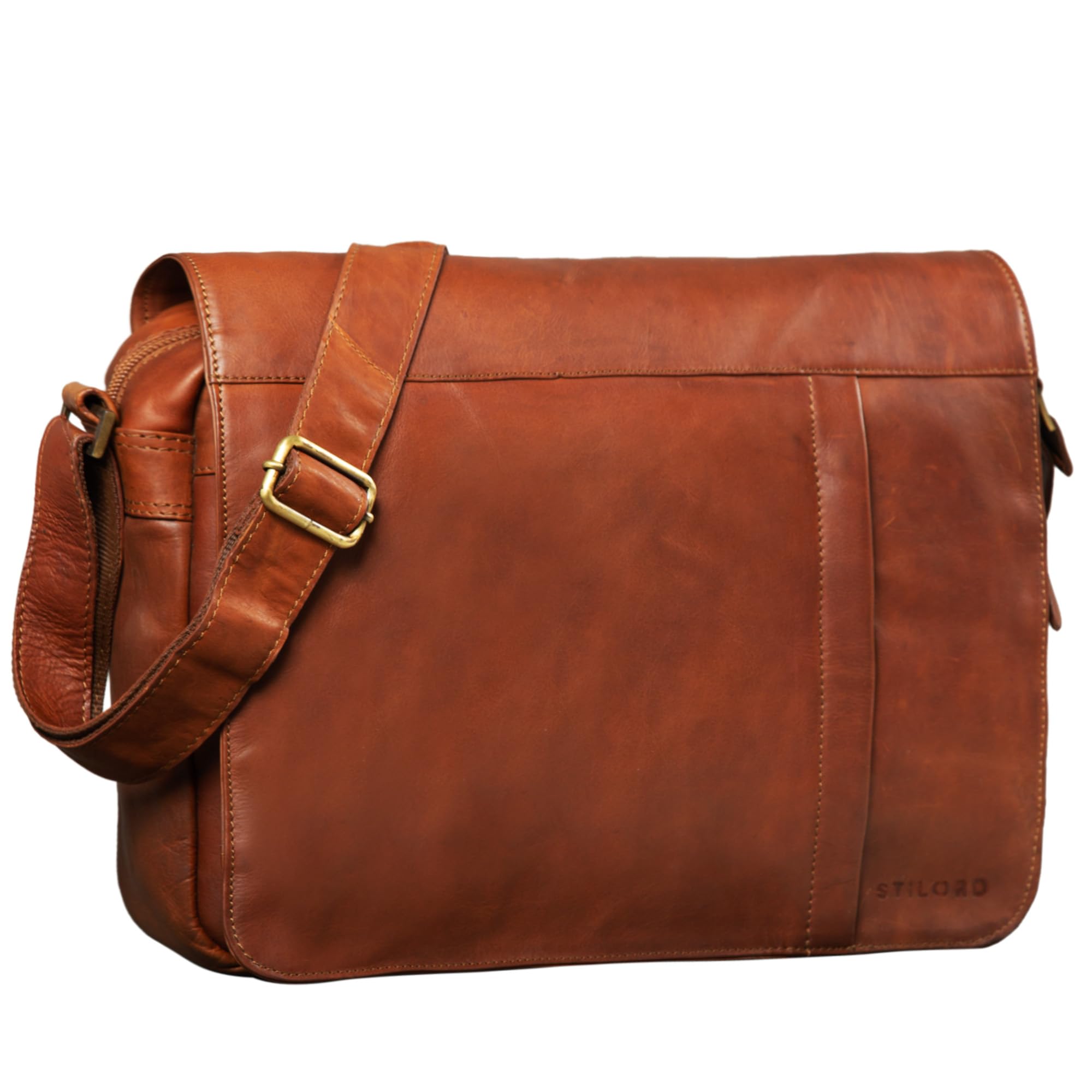 STILORD "Jeremy" Shoulder Messenger Bag Retro Leather for Men Women Laptop Bag 13,3 Inch MacBook Satchel University Office Work Genuine Vintage Leather Colour:Cognac-Brown
