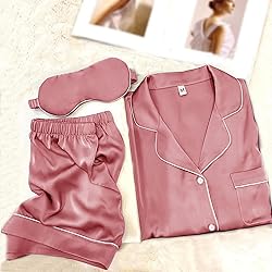 WJing Yi Jia Womens Pajama Sets XS-4XL Silk Satin