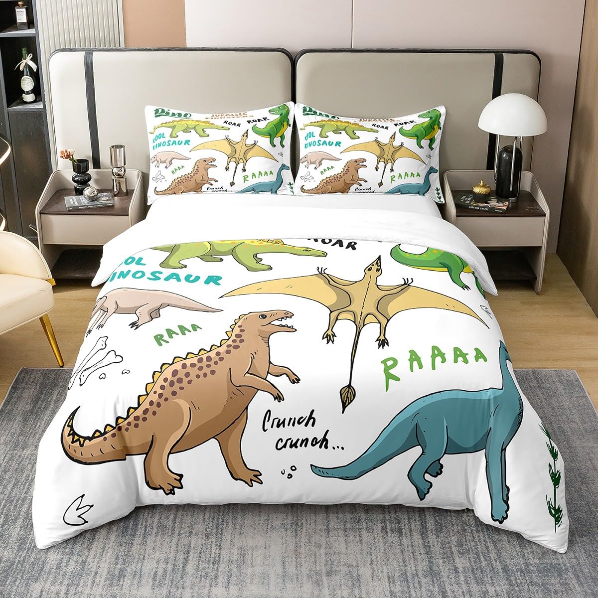 Homewish Kids Dino 100% Cotton Duvet Cover Single,Dinosaur Roar Bedding Set for Boys Girls,Set of Ancient Dinosaur Comforter Cover,Jungle Animal Bed Sets with 1 Pillowcase Ultra Soft