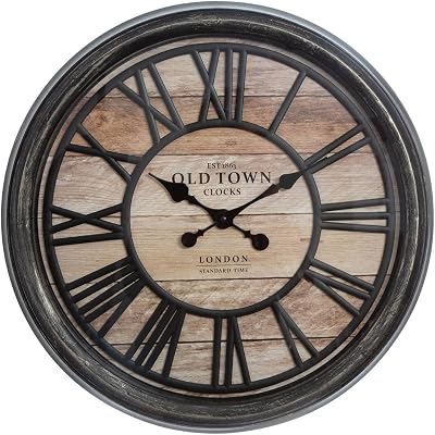 JJA Wanduhr, Retro-Stil, industriell, geprägt, Durchmesser 50 cm, Braun