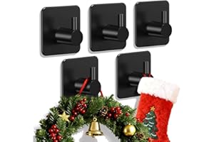 Auxmir Adhesive Hooks Heavy Duty 30lb(Max) Wall Hooks, 5 Pack Self Adhesive Damage Free Towel Rack, Stainless Steel for Coat Robe, Waterproof Oilproof Rustproof for Bathroom Shower Kitchen Office