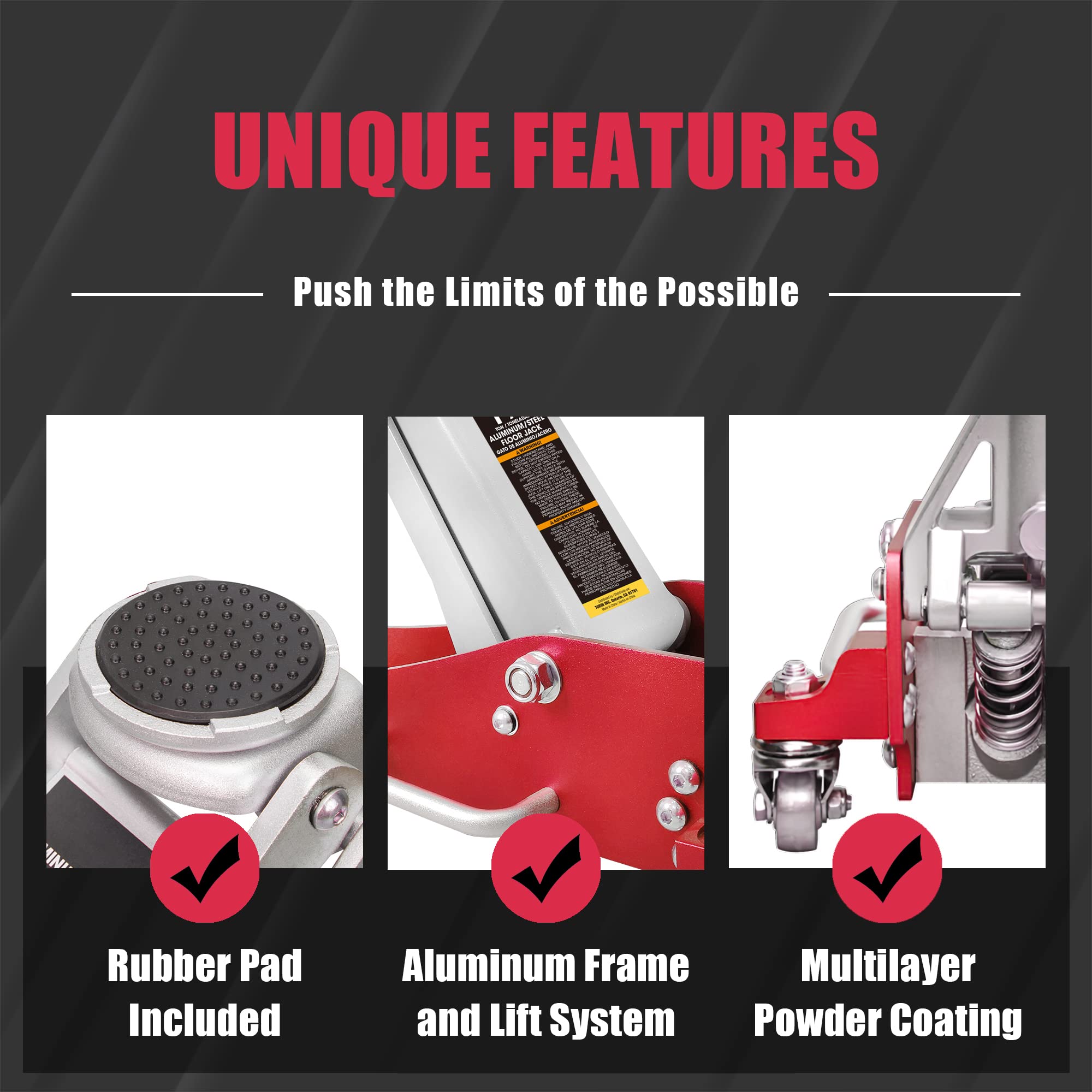 BIG RED AT815016LR Torin Hydraulic Low Profile Aluminum and Steel Racing Floor Jack with Dual Piston Quick Lift Pump, 1.5 Ton (3,000 lb) Capacity, Red