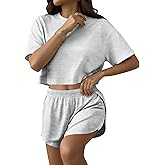 Remidoo Women's Split Shorts Pajama Set Short Sleeve Tops and Shorts 2 Piece Pjs